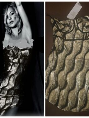 Nwt Kate Moss For topshop Gold Lame Art Deco Black & Gold Dress 4/6